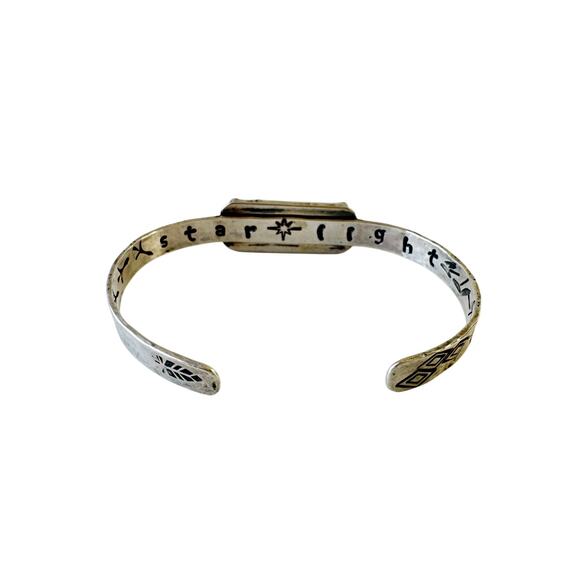 Star Light Labradorite Cuff Handmade Unisex Sterling Silver Hand Stamp Bracelet - Picture 2 of 7